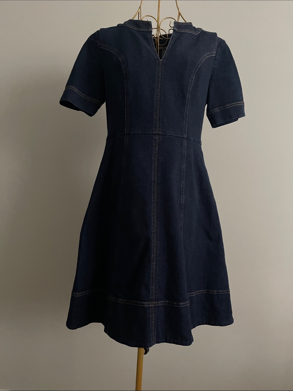 Boden Dark Navy Short-Sleeve Denim Fit & Flare Dress